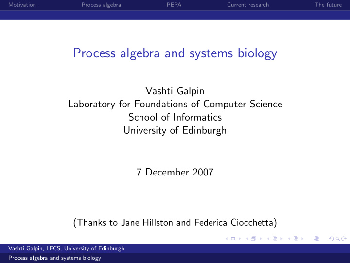 process algebra and systems biology