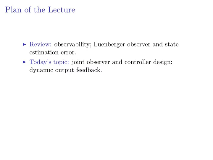 plan of the lecture