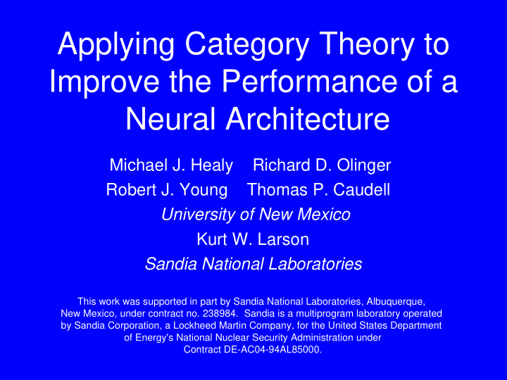 applying category theory to improve the performance of a