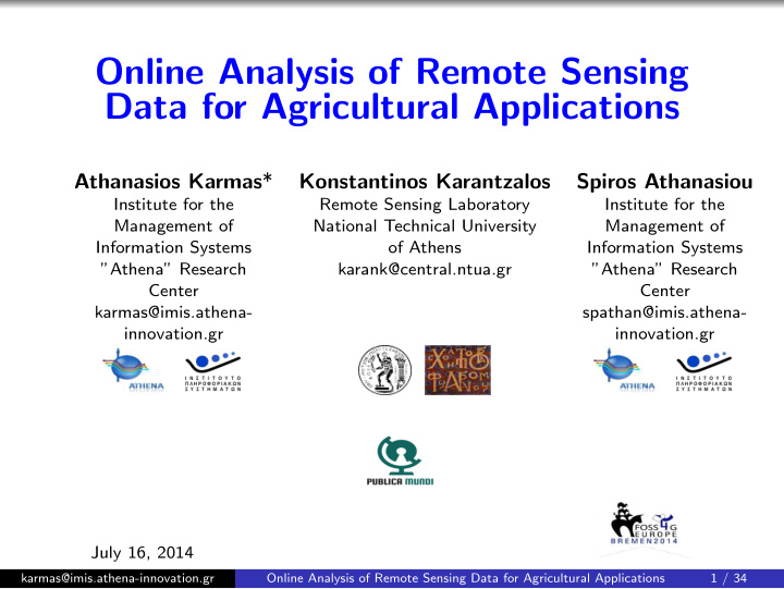 online analysis of remote sensing data for agricultural