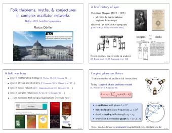 Folk theorems, myths, &amp; conjectures  Christiaan Huygens (1629  1695)  in complex oscillator