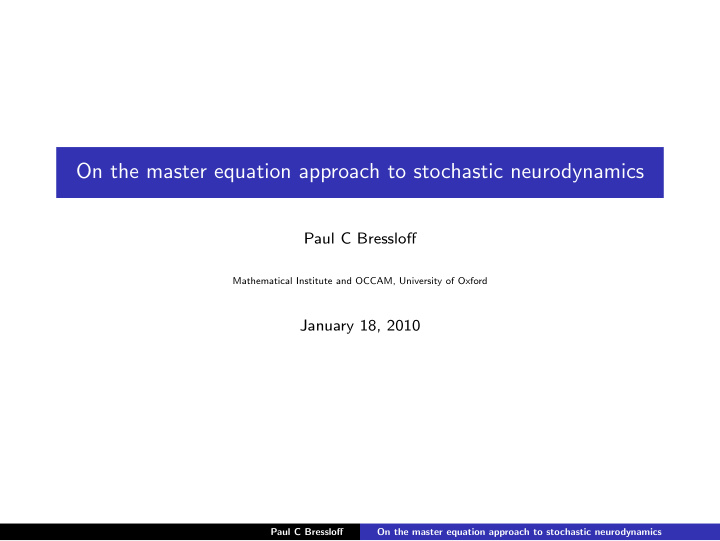 on the master equation approach to stochastic