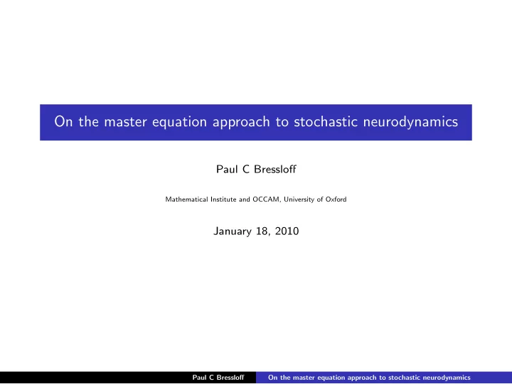 on the master equation approach to stochastic