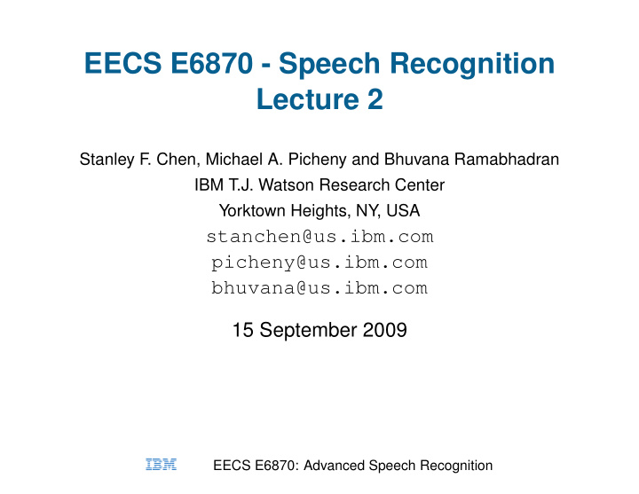 eecs e6870 speech recognition lecture 2