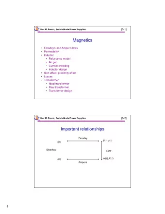Magnetics   Faradays and Ampers laws   Permeability   Inductor   Reluctance model