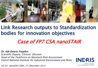 Lin  ink Resea  earch  rch outputs  ts to St  Standard  rdiza  izati  tion  on  bodie  ies  s fo