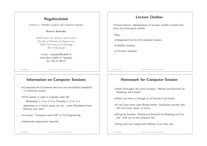 lecture outline regeltechniek