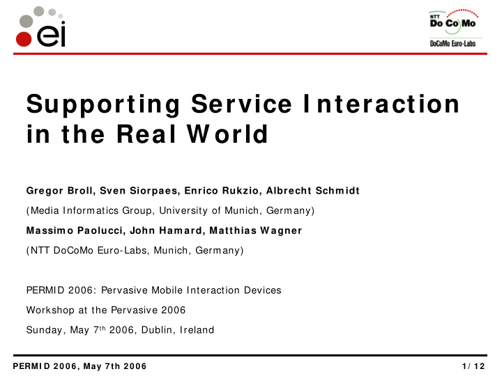 supporting service i nteraction in the real w orld