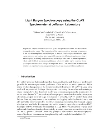 Light Baryon Spectroscopy using the CLAS  Spectrometer at Jefferson Laboratory Volker Crede 1 on