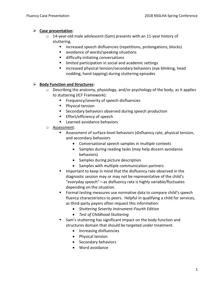 case presentation o 14 year old male adolescent sam
