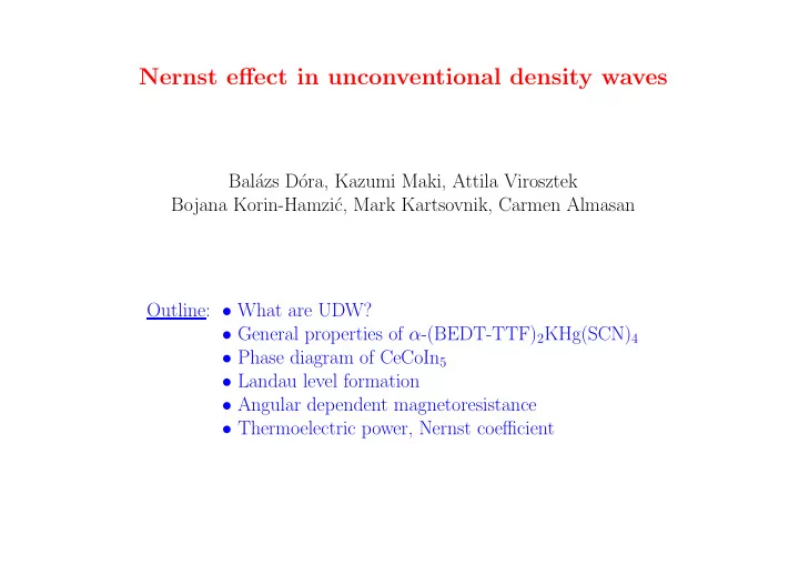 nernst effect in unconventional density waves