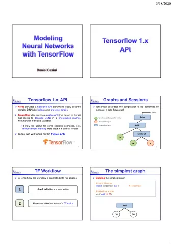 Tensorflow 1.x API  Graphs and Sessions  Keras provides a high-level API allowing to easily