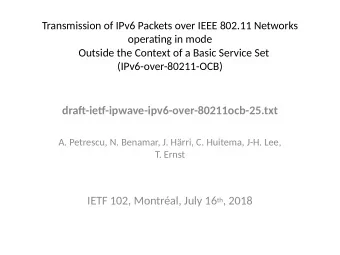 drafu-ietg-ipwave-ipv6-over-80211ocb-25.txt  A. Petrescu, N. Benamar, J. Hrri, C. Huitema, J-H.