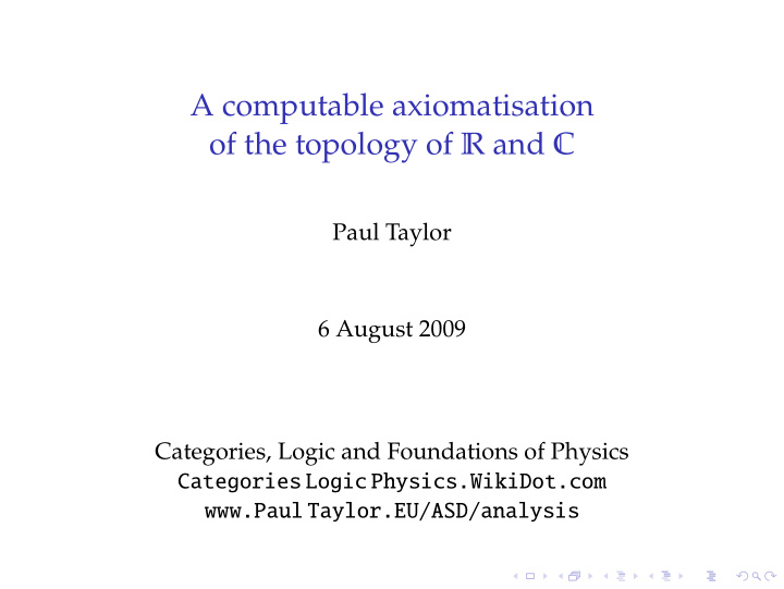 a computable axiomatisation of the topology of r and c