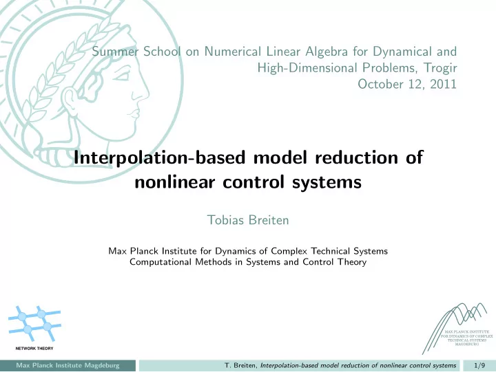 interpolation based model reduction of nonlinear control
