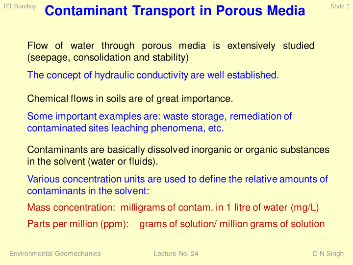 contaminant transport in porous media
