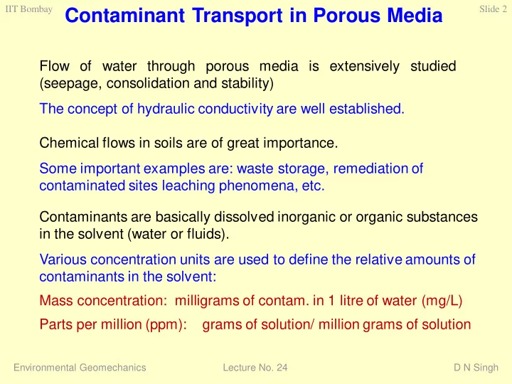contaminant transport in porous media