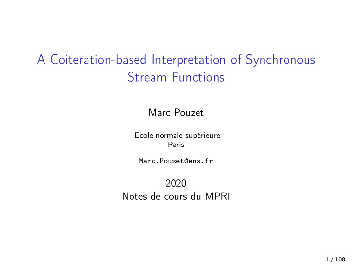 a coiteration based interpretation of synchronous stream