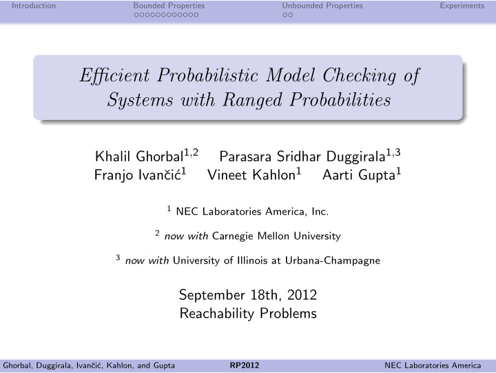 efficient probabilistic model checking of systems with