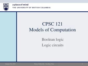 Models of Computation  Boolean logic  Logic circuits  January 08, 2020  Patrice Belleville /