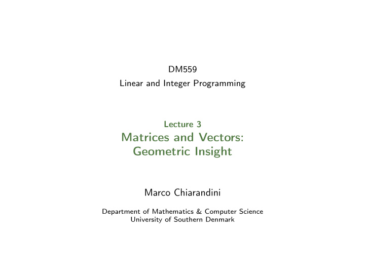 matrices and vectors geometric insight