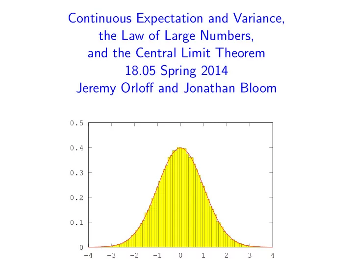 continuous expectation and variance the law of large