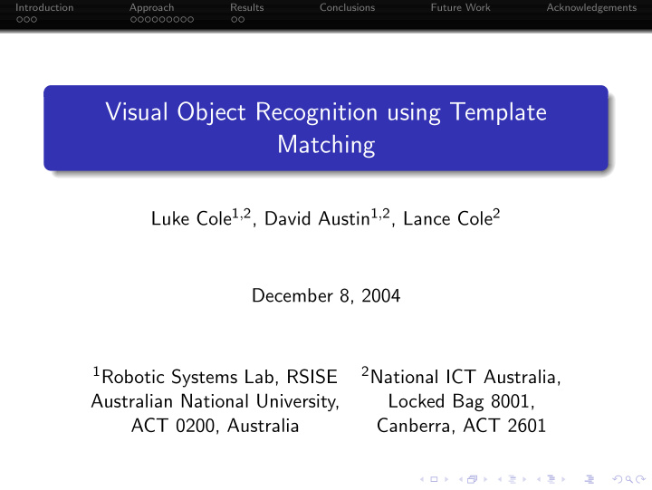 visual object recognition using template matching