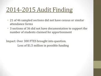 2014-2015 Audit Finding  21 of 46 sampled sections did not have census or similar  attendance