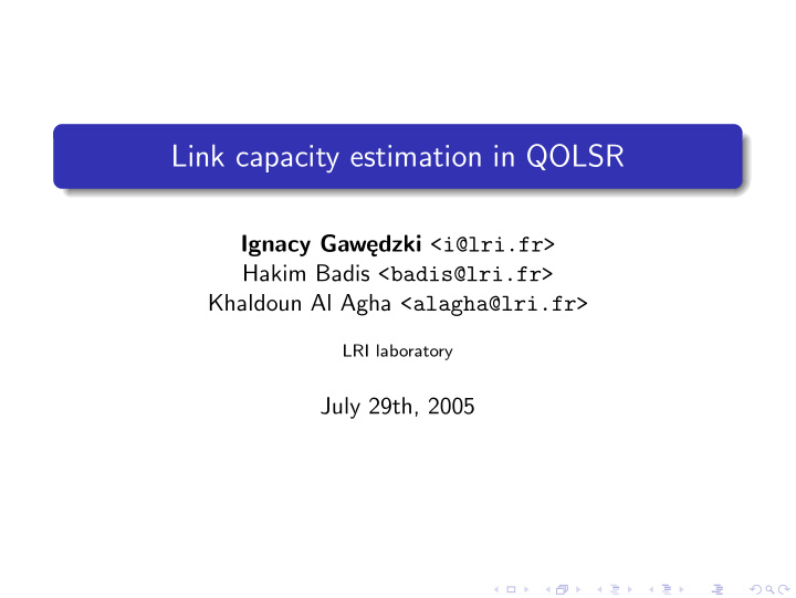 link capacity estimation in qolsr