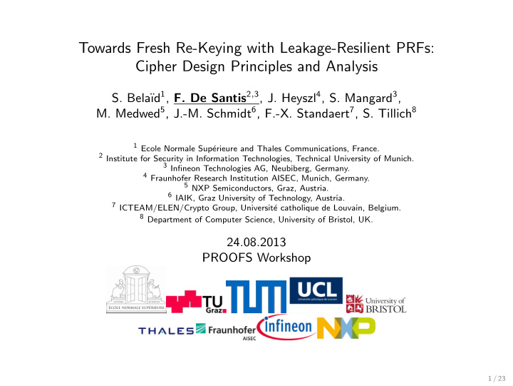 towards fresh re keying with leakage resilient prfs
