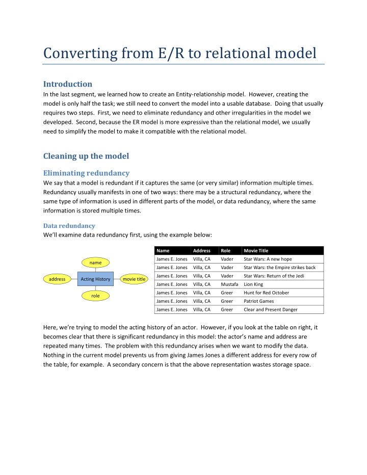 converting from e r to relational model