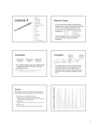 Lecture 4  Machine Code  3.  Hardware and Softw  are  4.  High Level Languages  5.  Standard input