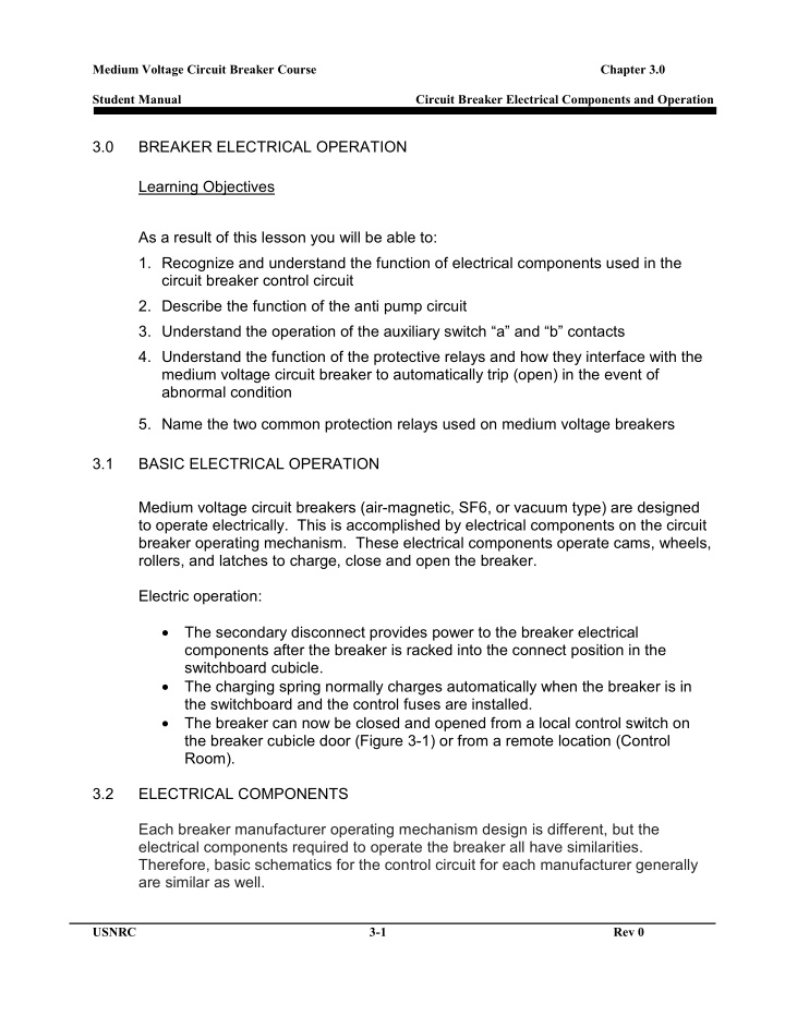 3 0 breaker electrical operation learning objectives as a