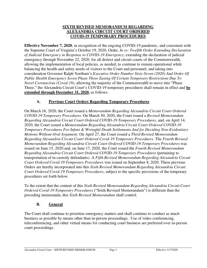 sixth revised memorandum regarding alexandria circuit