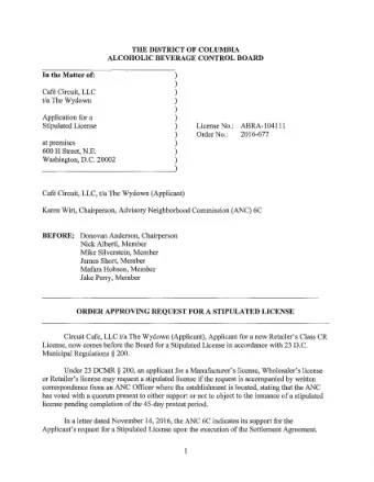 Copies of  this Order shall be sent to the Applicant and to ANC 6C.  2  ~ District of Columbia