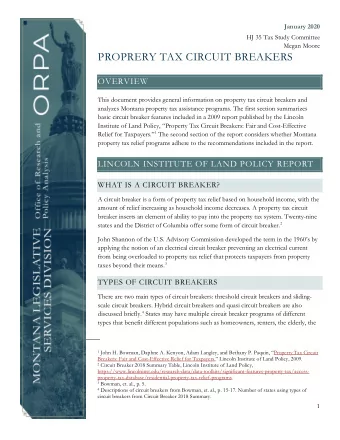 PROPRERY TAX CIRCUIT BREAKERS  OVERVIEW  This document provides general information on property tax