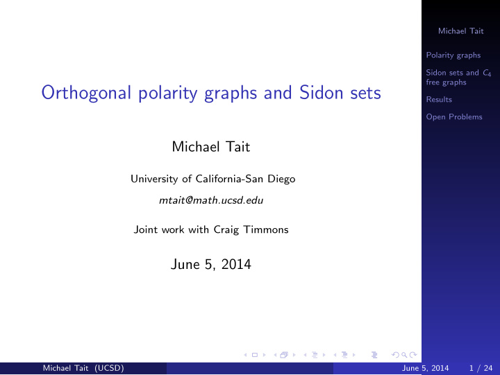 orthogonal polarity graphs and sidon sets