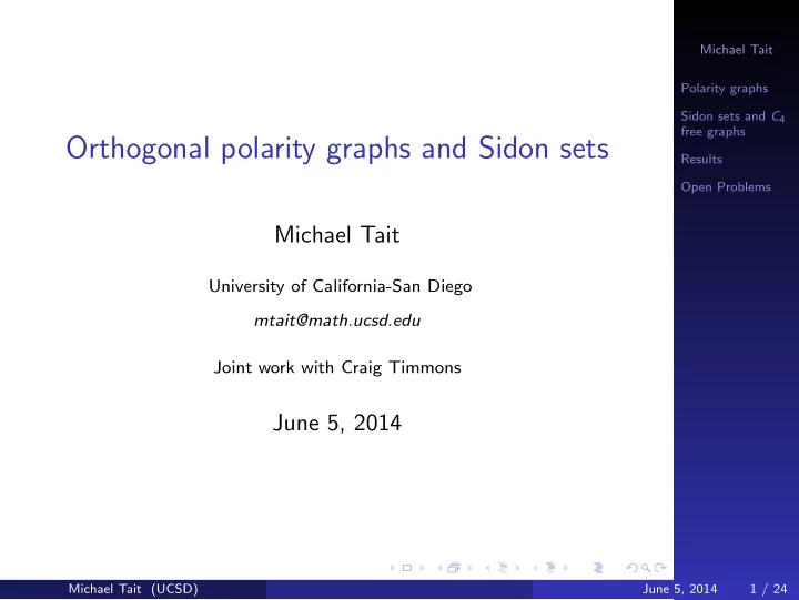 orthogonal polarity graphs and sidon sets