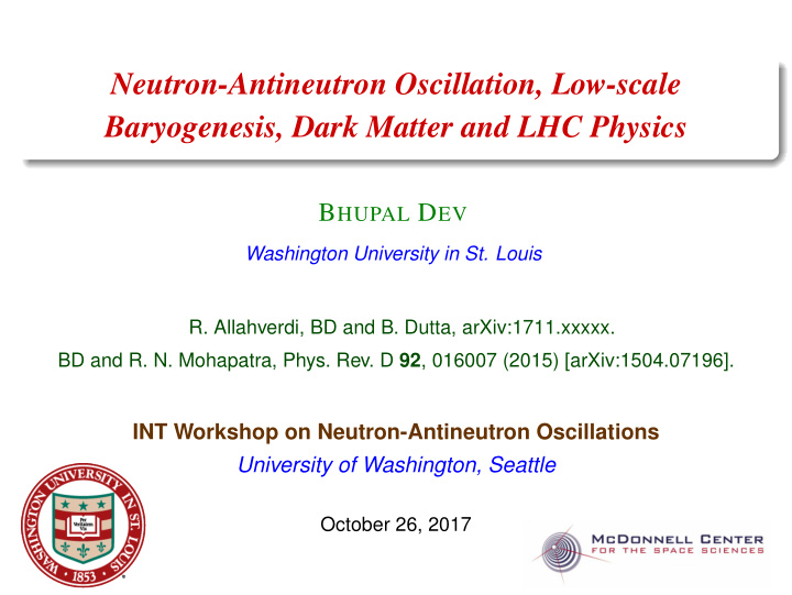 neutron antineutron oscillation low scale baryogenesis