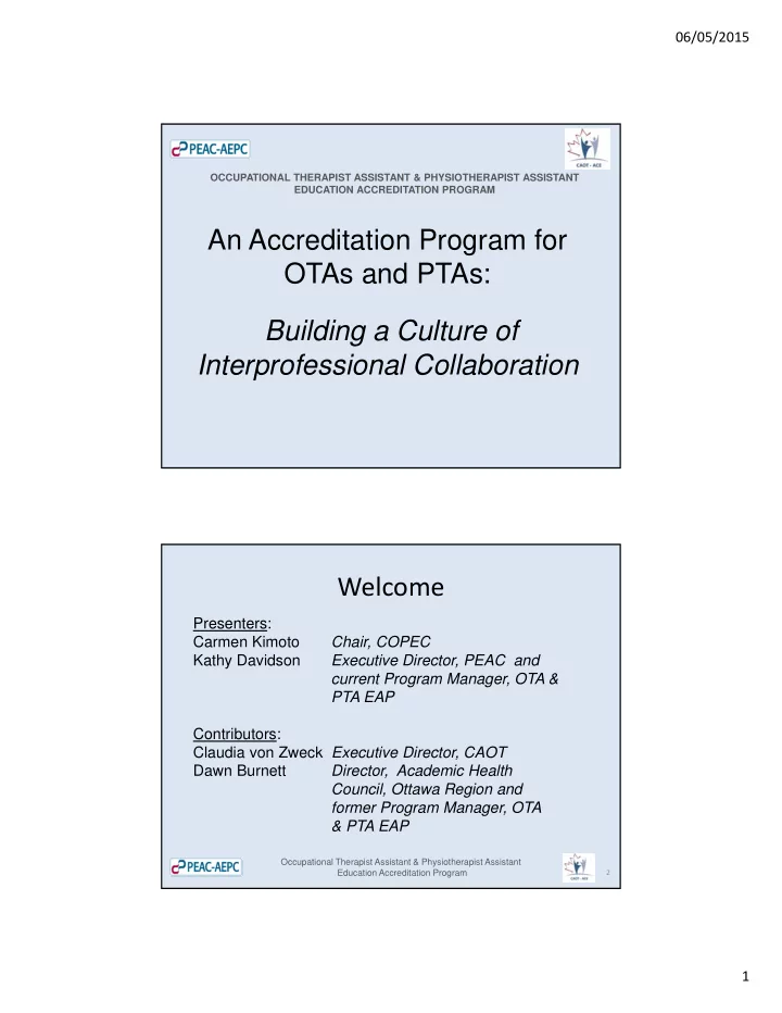 an accreditation program for otas and ptas building a