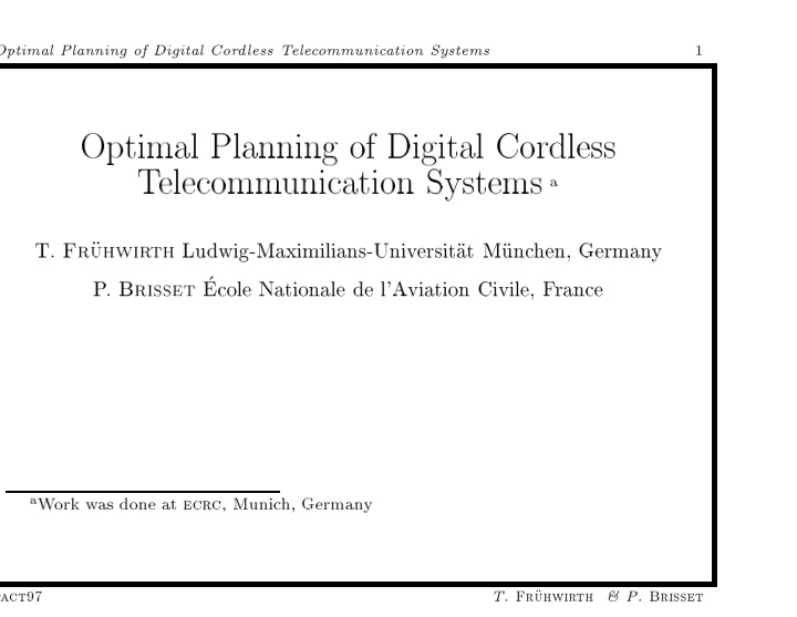 optimal planning of digital cor d less t ele c ommunic