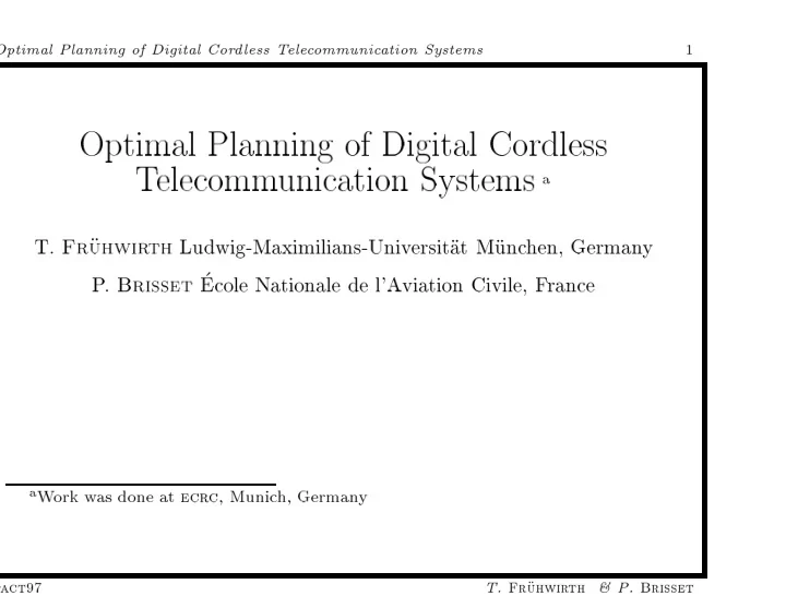 optimal planning of digital cor d less t ele c ommunic
