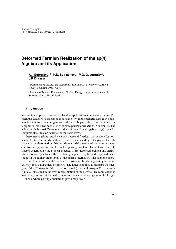 deformed fermion realization of the sp 4 algebra and its