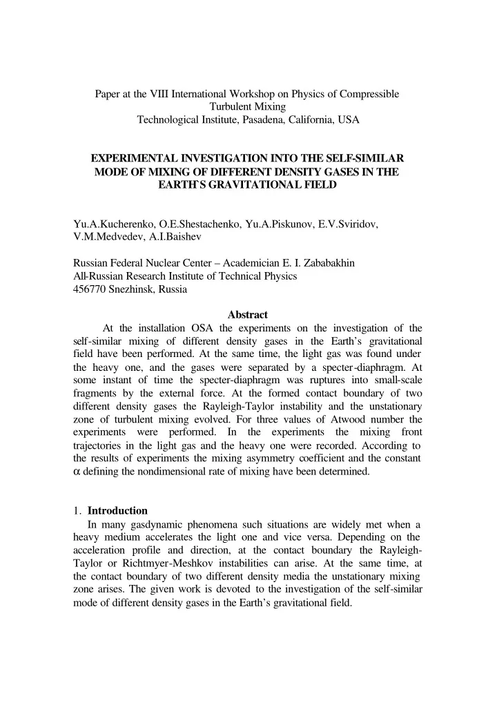 paper at the viii international workshop on physics of
