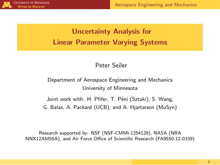 uncertainty analysis for linear parameter varying systems