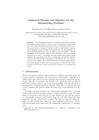 Improved Bounds and Schemes for the Declustering Problem   Benjamin Doerr, Nils Hebbinghaus, and