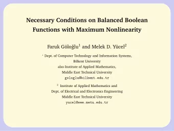 Necessary Conditions on Balanced Boolean  Functions with Maximum Nonlinearity glu 1 and Melek D.