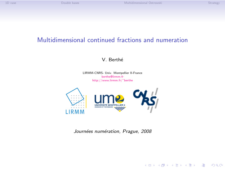 multidimensional continued fractions and numeration