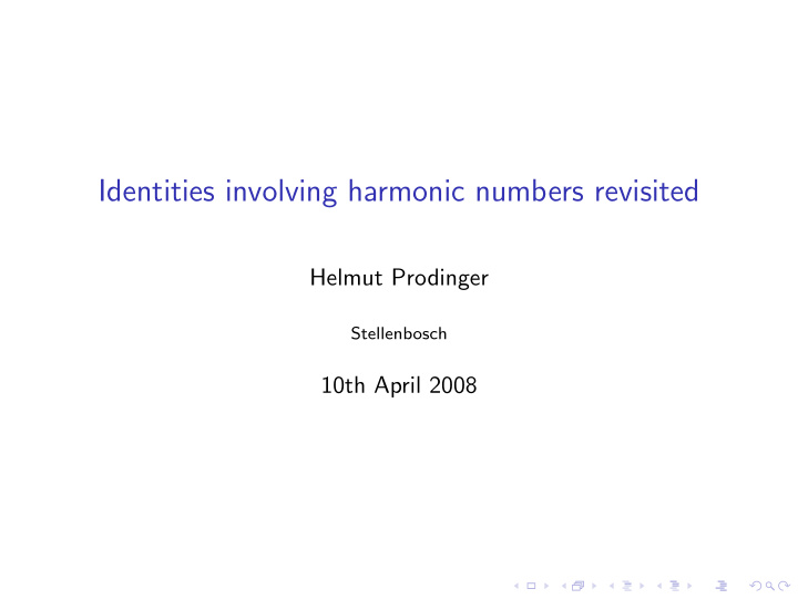 identities involving harmonic numbers revisited