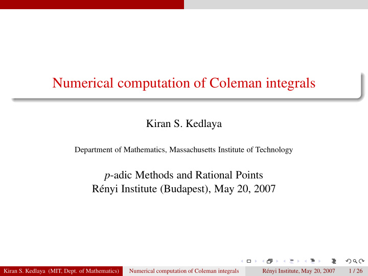 numerical computation of coleman integrals